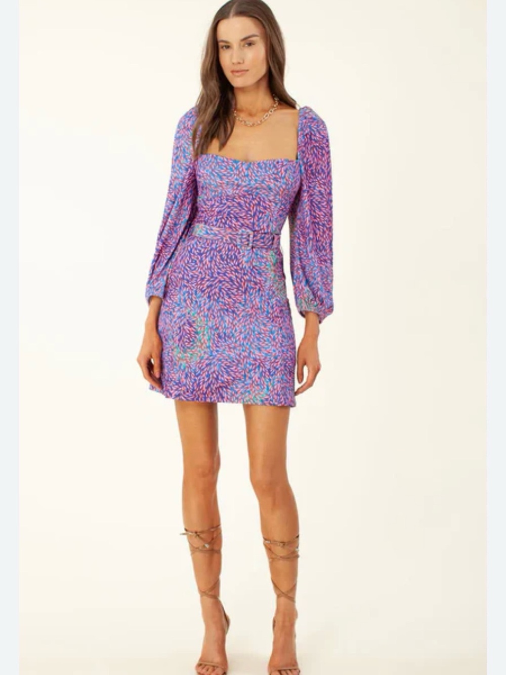 Hale Bob Lavender Multi-Print Square Neck Mini Dress